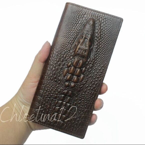 Men's Genuine Leather Long Bifold Wallet RFID - Picture 1 of 6